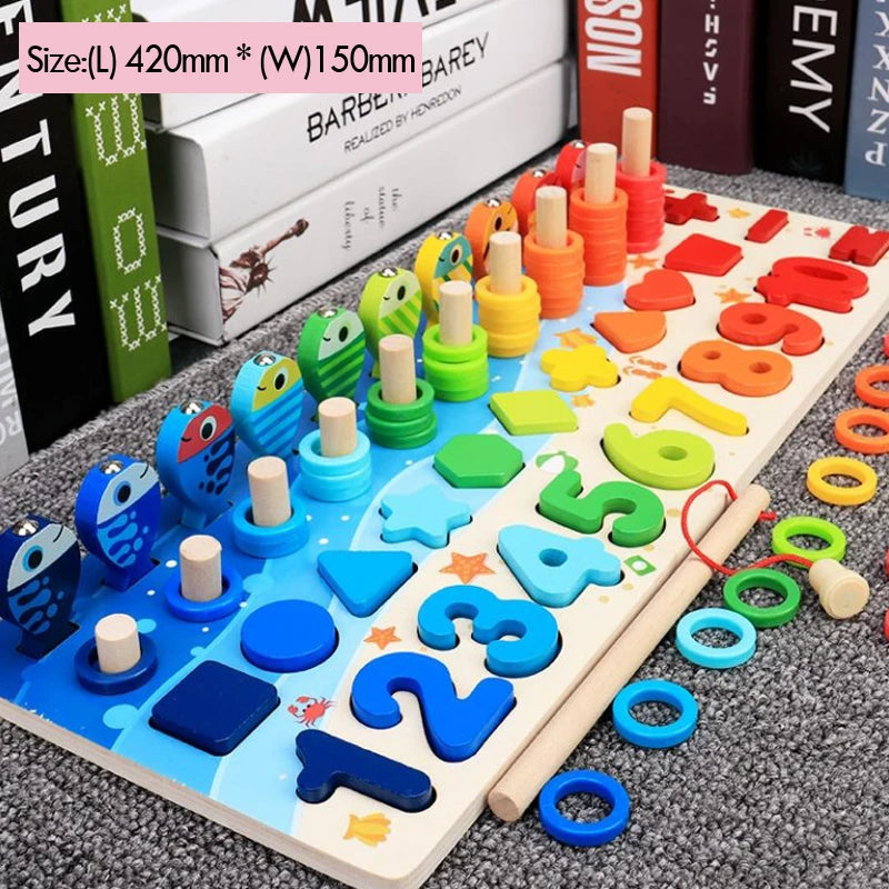 Kids Montessori Math Toys - Wooden Puzzle & Fishing Set