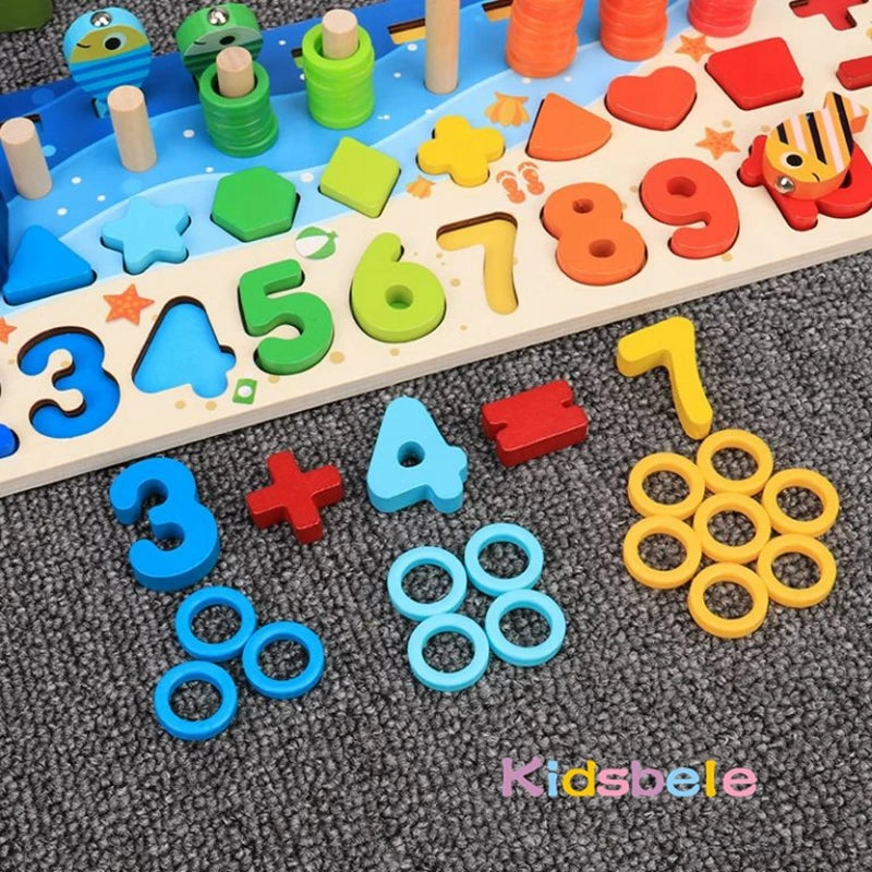 Kids Montessori Math Toys - Wooden Puzzle & Fishing Set