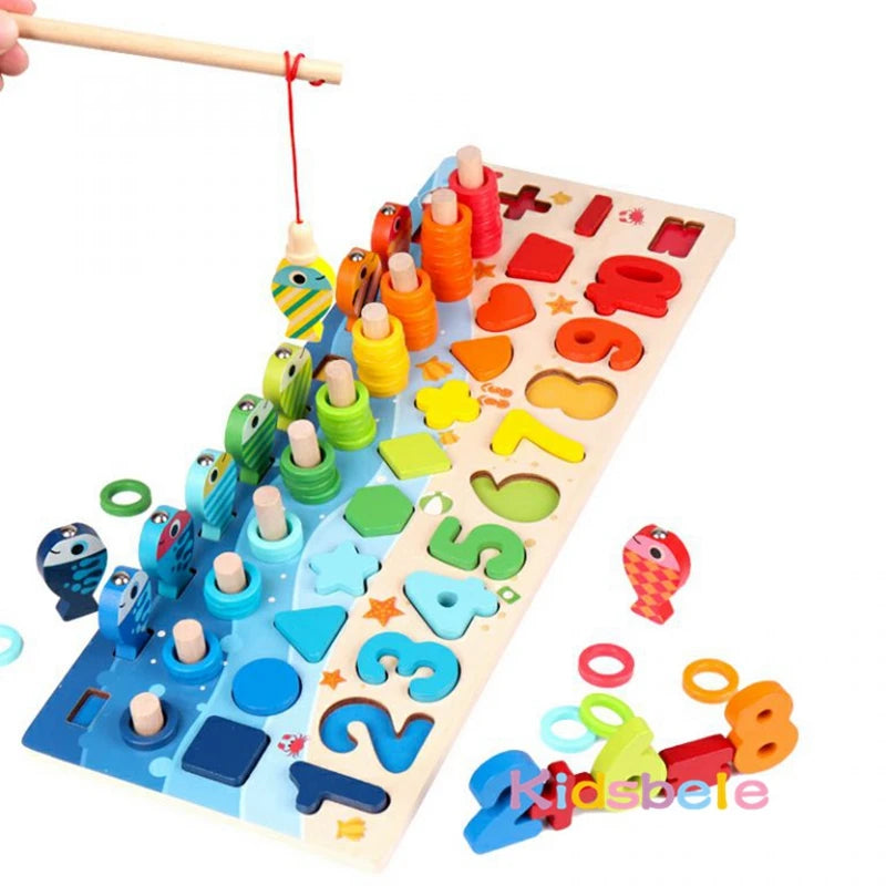 Kids Montessori Math Toys - Wooden Puzzle & Fishing Set