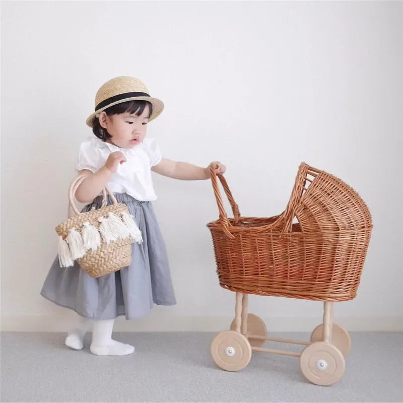 Retro Rattan Doll Stroller