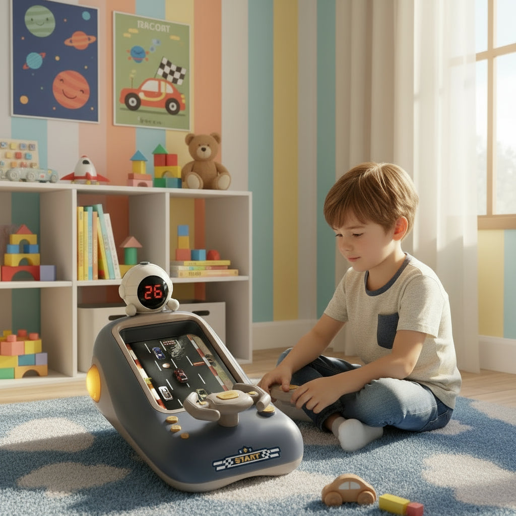 Kids Racing Car Adventure Game with Steering Wheel & Timer