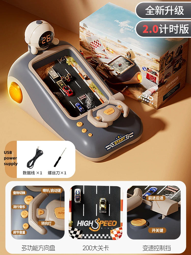 Kids Racing Car Adventure Game with Steering Wheel & Timer