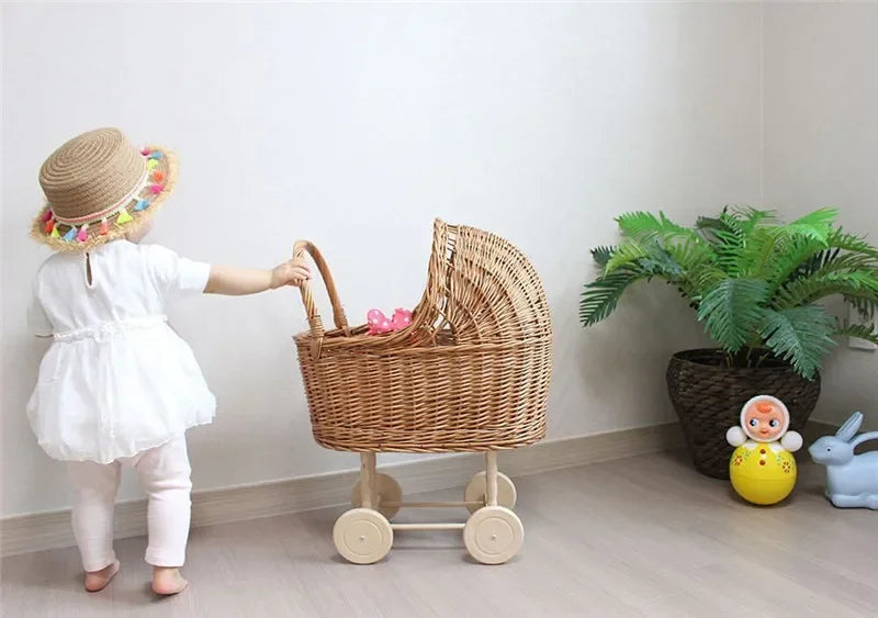 Retro Rattan Doll Stroller