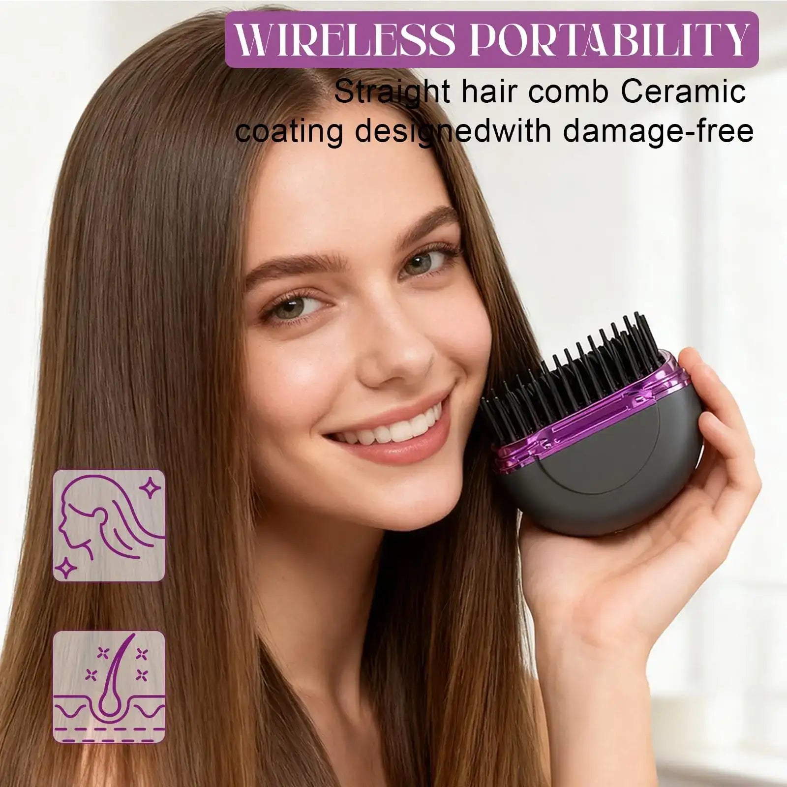 Portable Hair Straightener Brush – Fast Heating Styling Tool