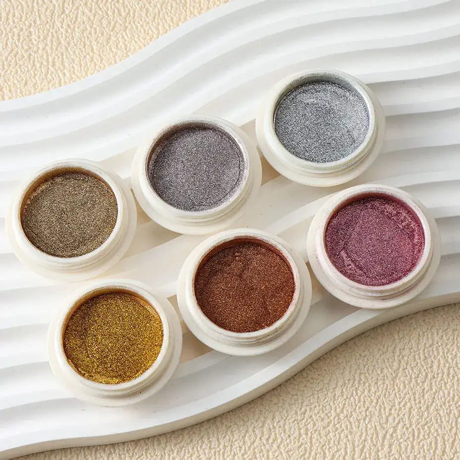 Gold Metallic Mirror Nail Powder – 6pc Chrome Set