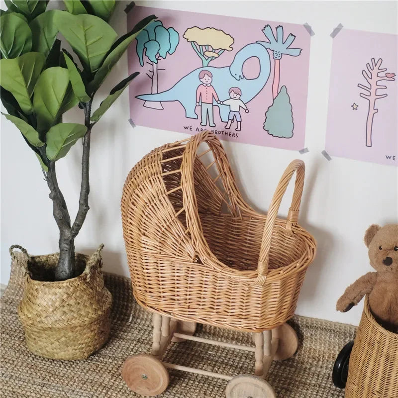 Retro Rattan Doll Stroller