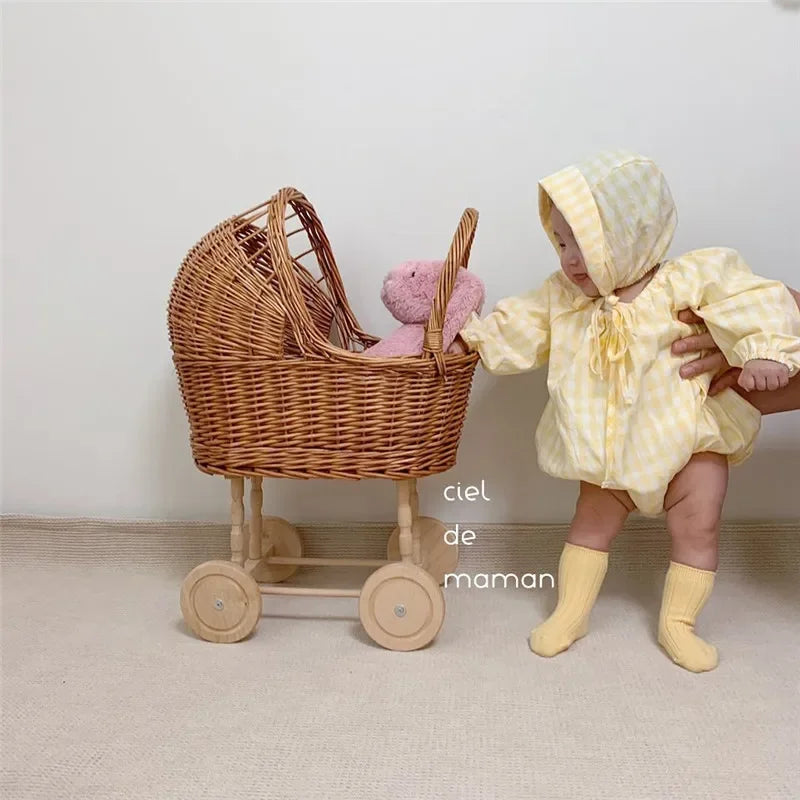Retro Rattan Doll Stroller