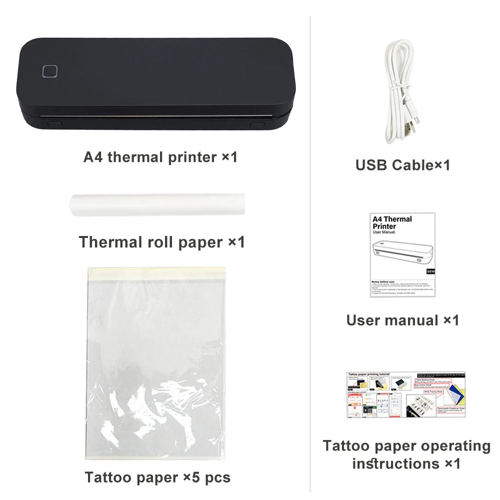 Portable A4 Thermal Printer - Wireless Mini Tattoo Printer