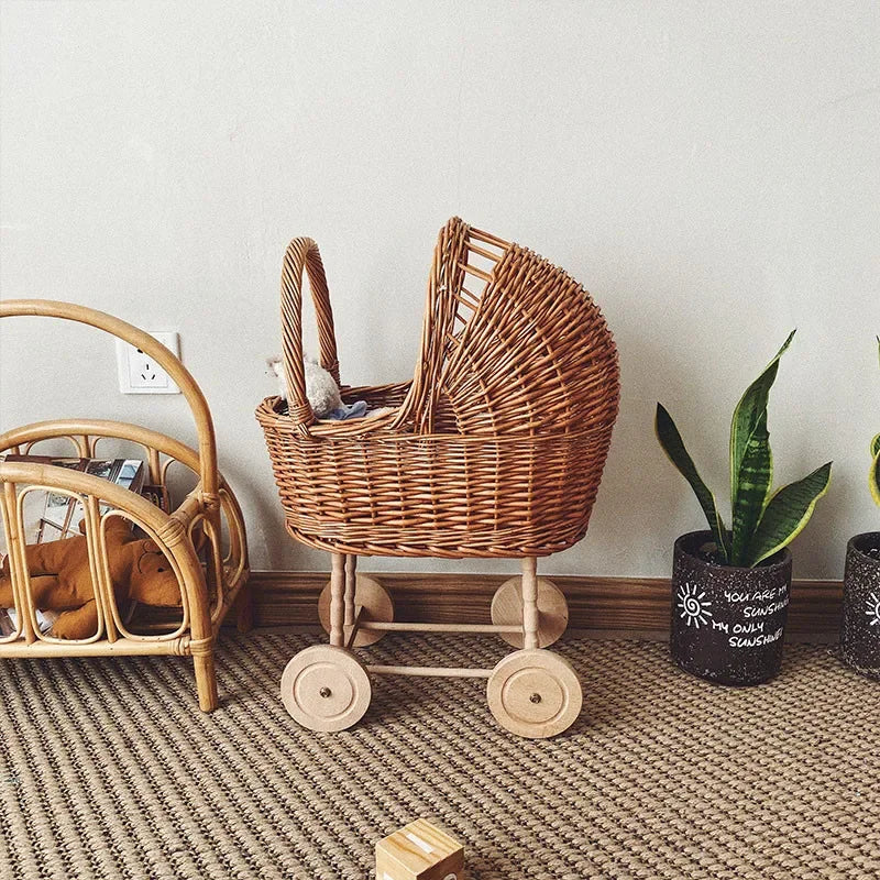 Retro Rattan Doll Stroller