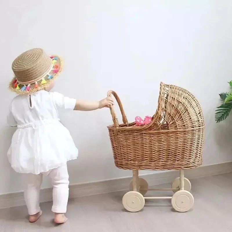 Retro Rattan Doll Stroller