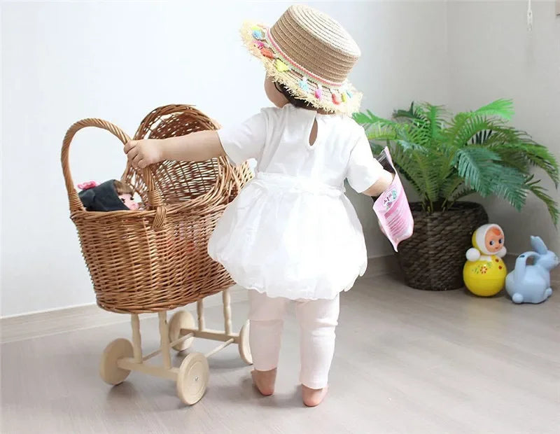 Retro Rattan Doll Stroller