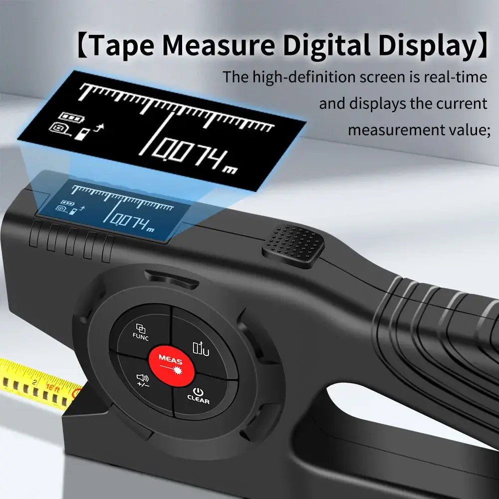 Snakol 3in1 Laser Tape Measure with digital display showing measurement value in real-time.