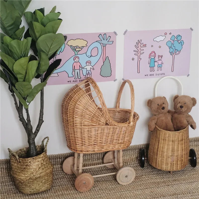 Retro Rattan Doll Stroller