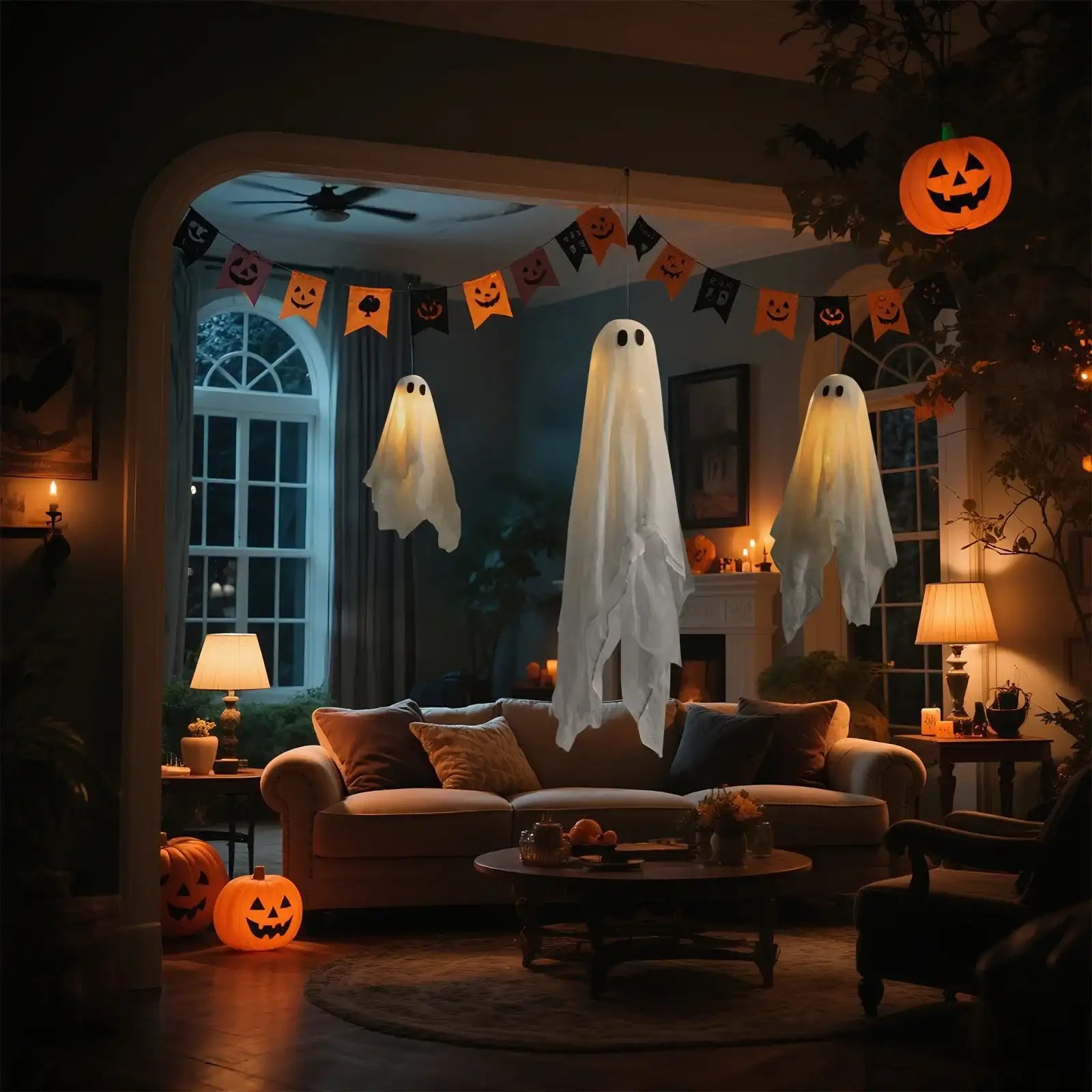 Halloween Glowing Hanging Ghost Ornaments 3pcs Pack