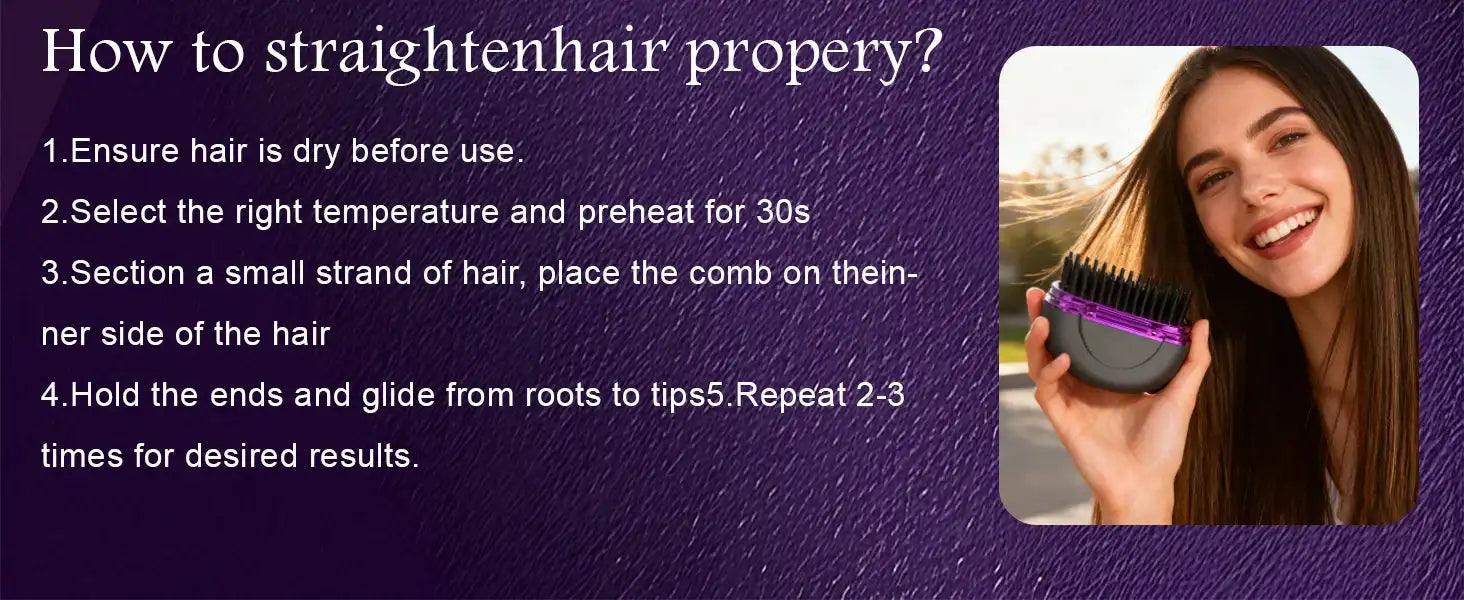Portable Hair Straightener Brush – Fast Heating Styling Tool