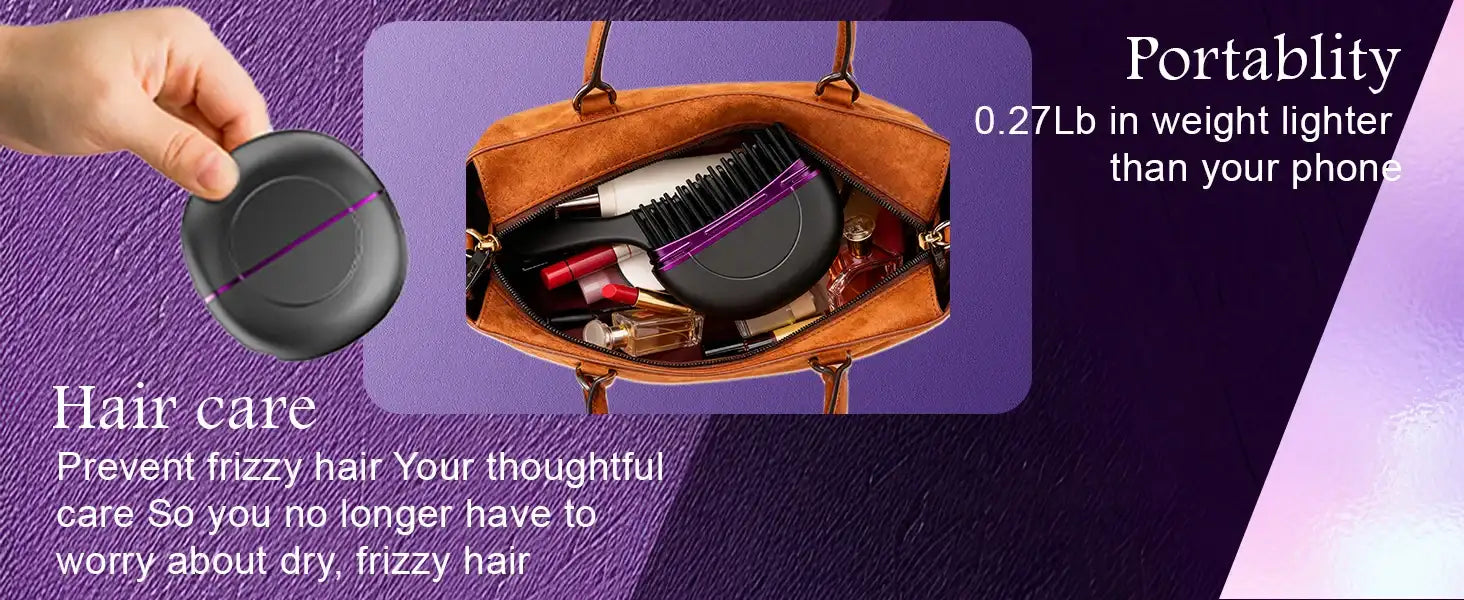 Portable Hair Straightener Brush – Fast Heating Styling Tool