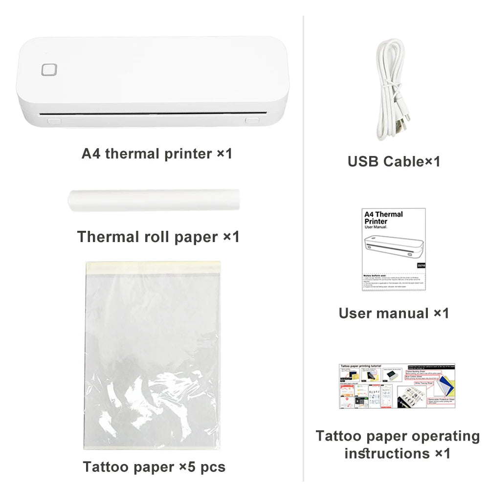 Portable A4 Thermal Printer - Wireless Mini Tattoo Printer