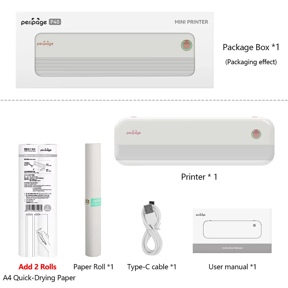 Peripage A40 Mini Thermal Printer Portable A4