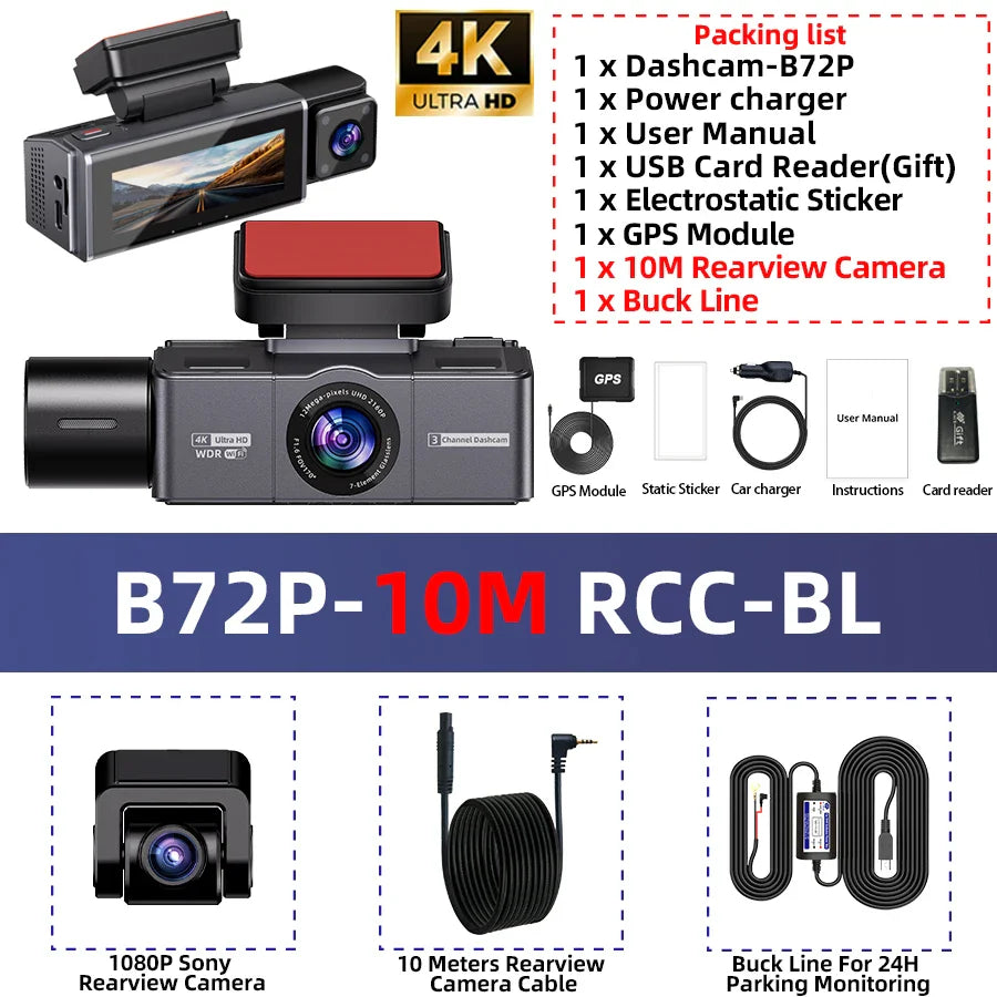 4K 3 Channel Dashcam