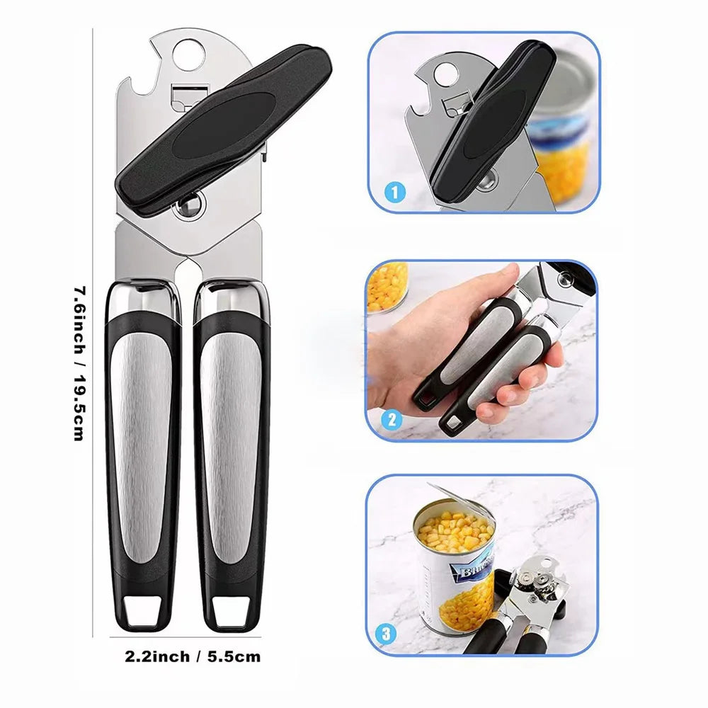 Stainless Steel Multifunction Can Opener with Grip