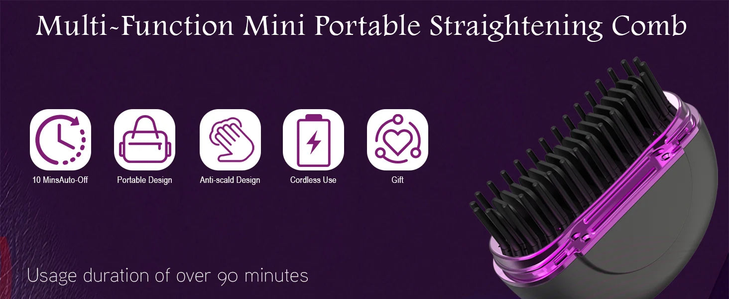 Portable Hair Straightener Brush – Fast Heating Styling Tool