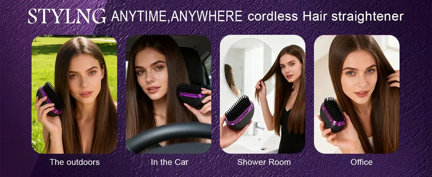 Portable Hair Straightener Brush – Fast Heating Styling Tool