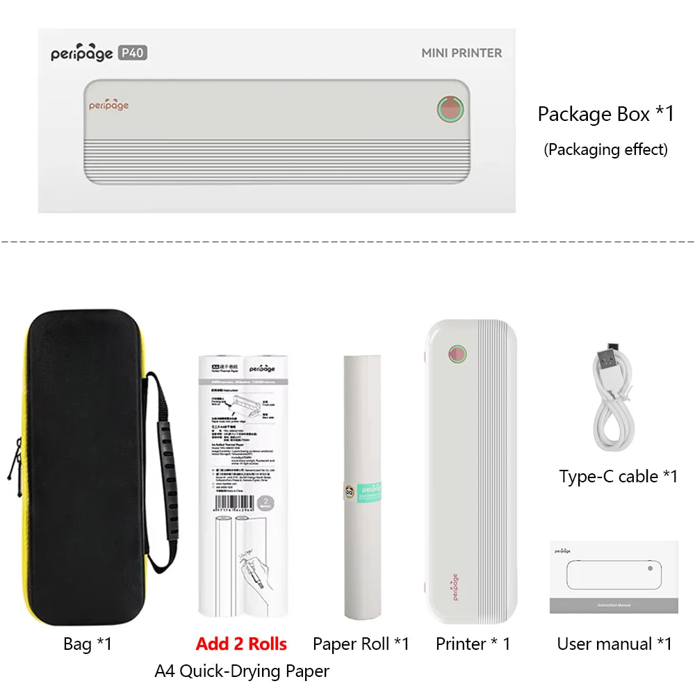 Peripage A40 Mini Thermal Printer Portable A4