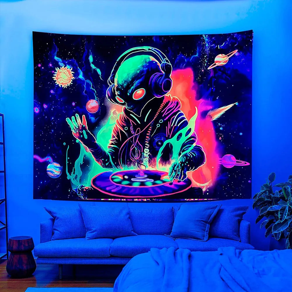 UV Reactive Alien Black Light Tapestry