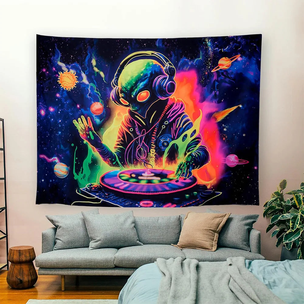 UV Reactive Alien Black Light Tapestry