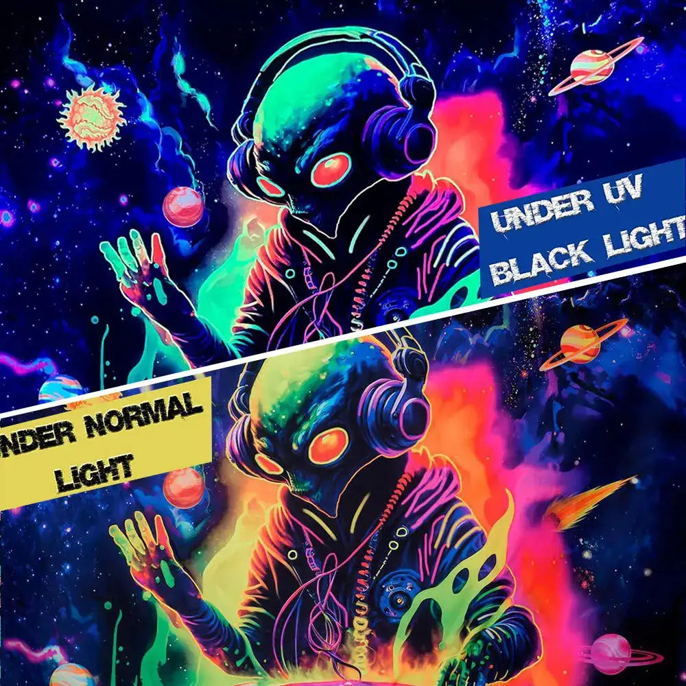 UV Reactive Alien Black Light Tapestry