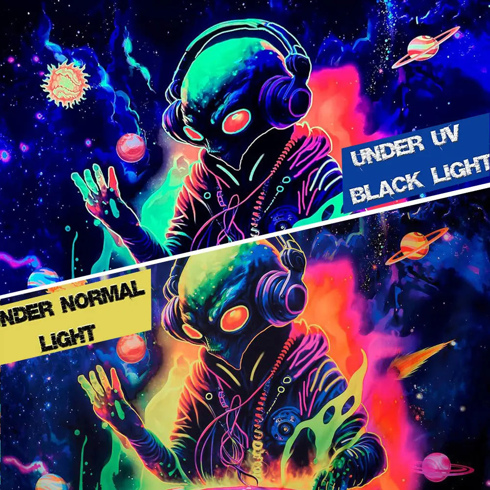UV Reactive Alien Black Light Tapestry