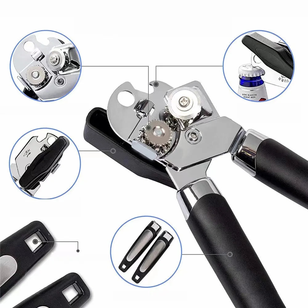 Stainless Steel Multifunction Can Opener with Grip