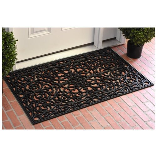 24" X 36" Black Rubber Scrollwork Outdoor Door Mat - AURA