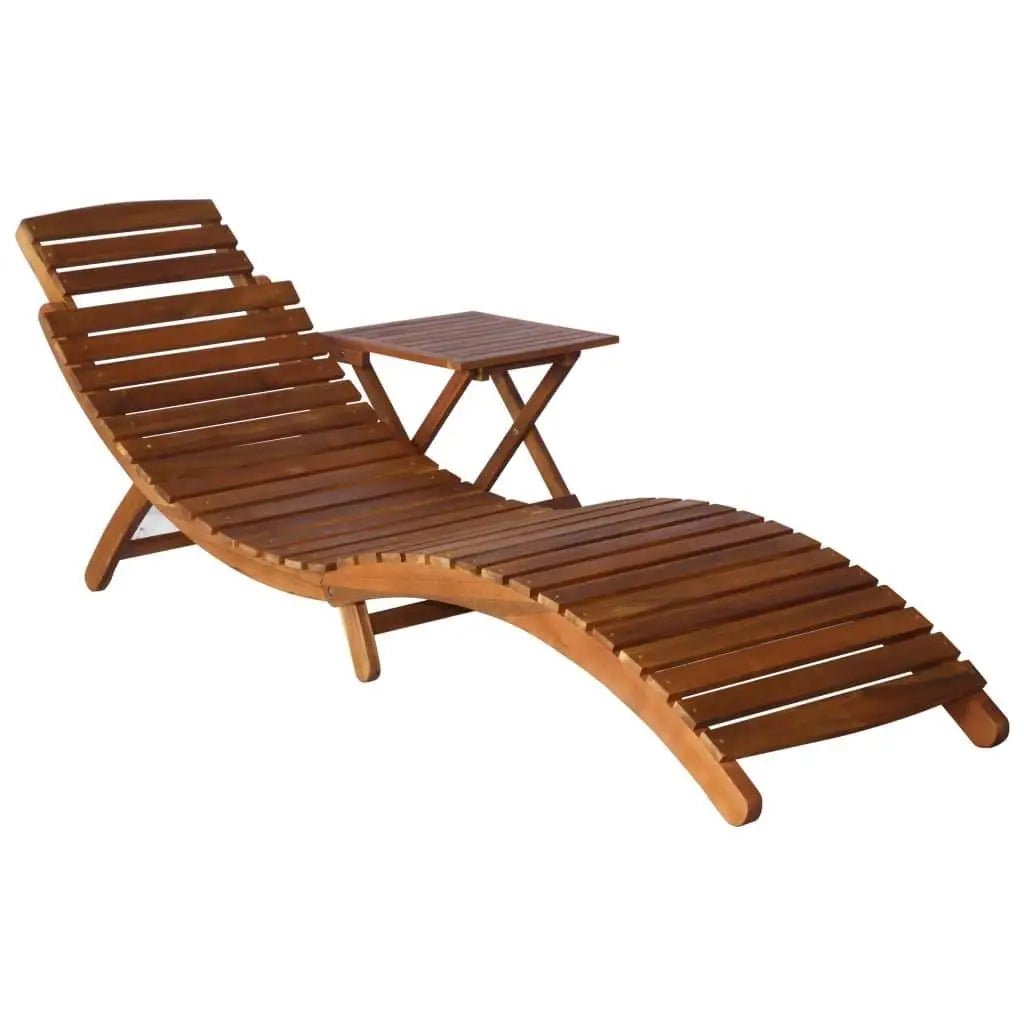 Solid Acacia Wood Sunlounger with Side Table - Stylish Brown Outdoor Furniture - AURA