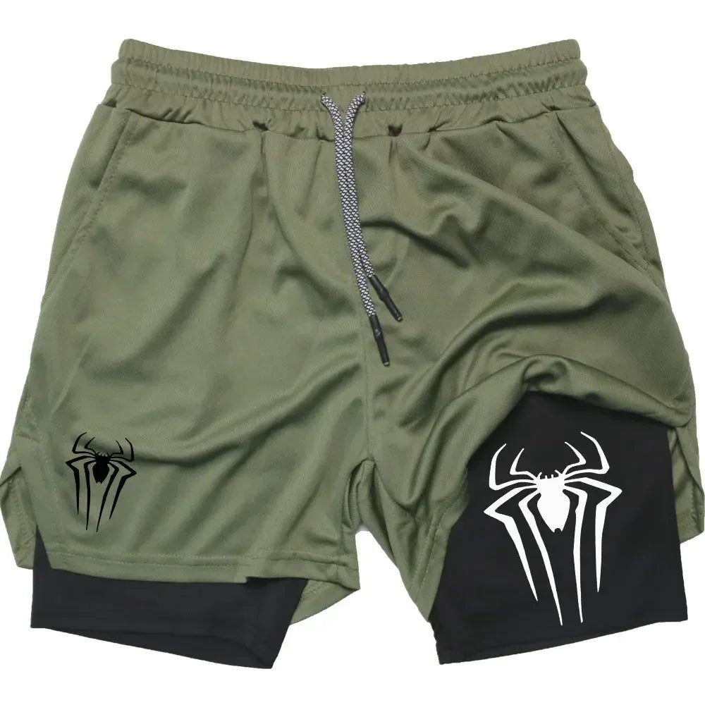 Men Spider Printed GYM Casual Sports Compression Shorts - AURA