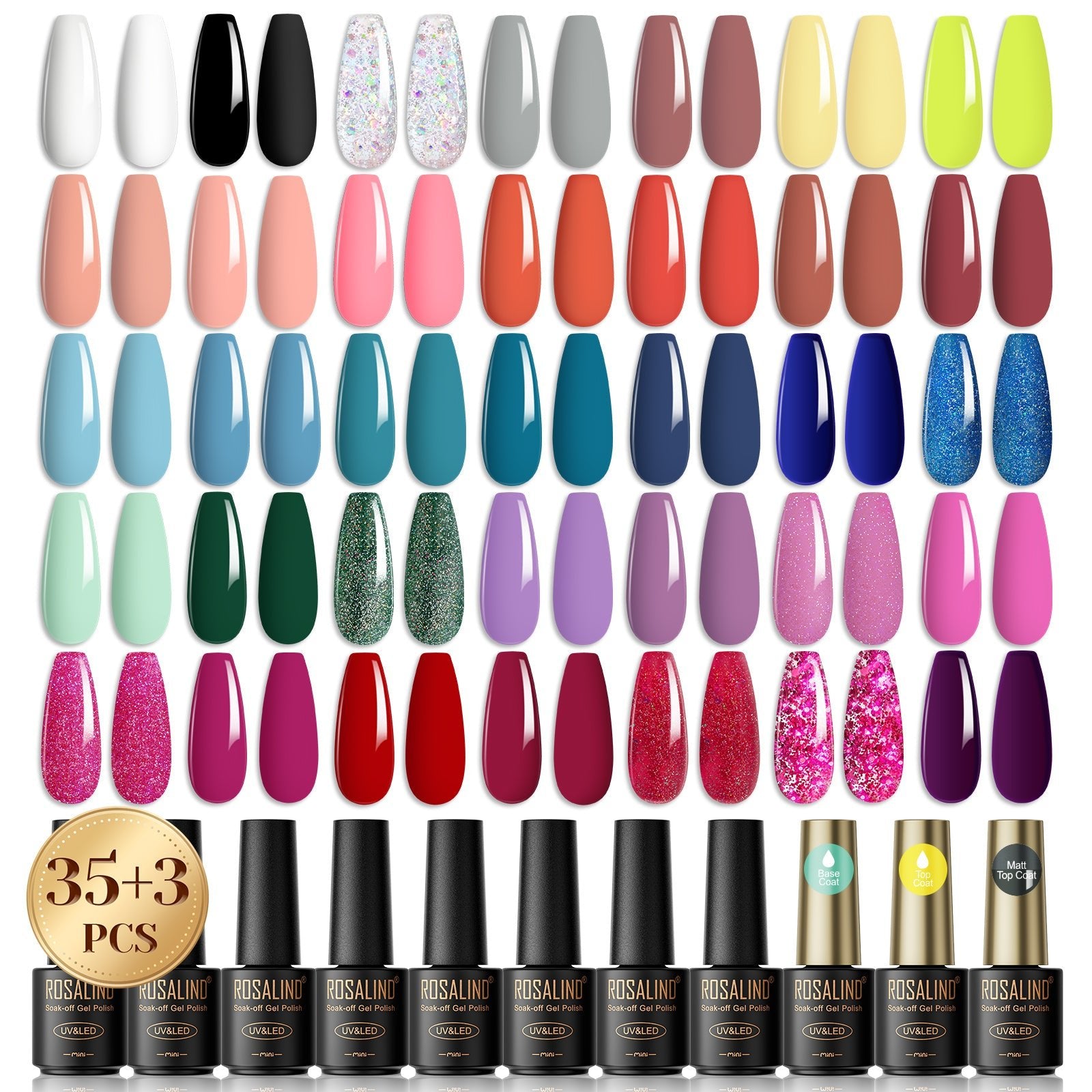 ROSALIND 38PCS Gel Nail Polish Set, 35 Colors Fall Gel Polish - AURA