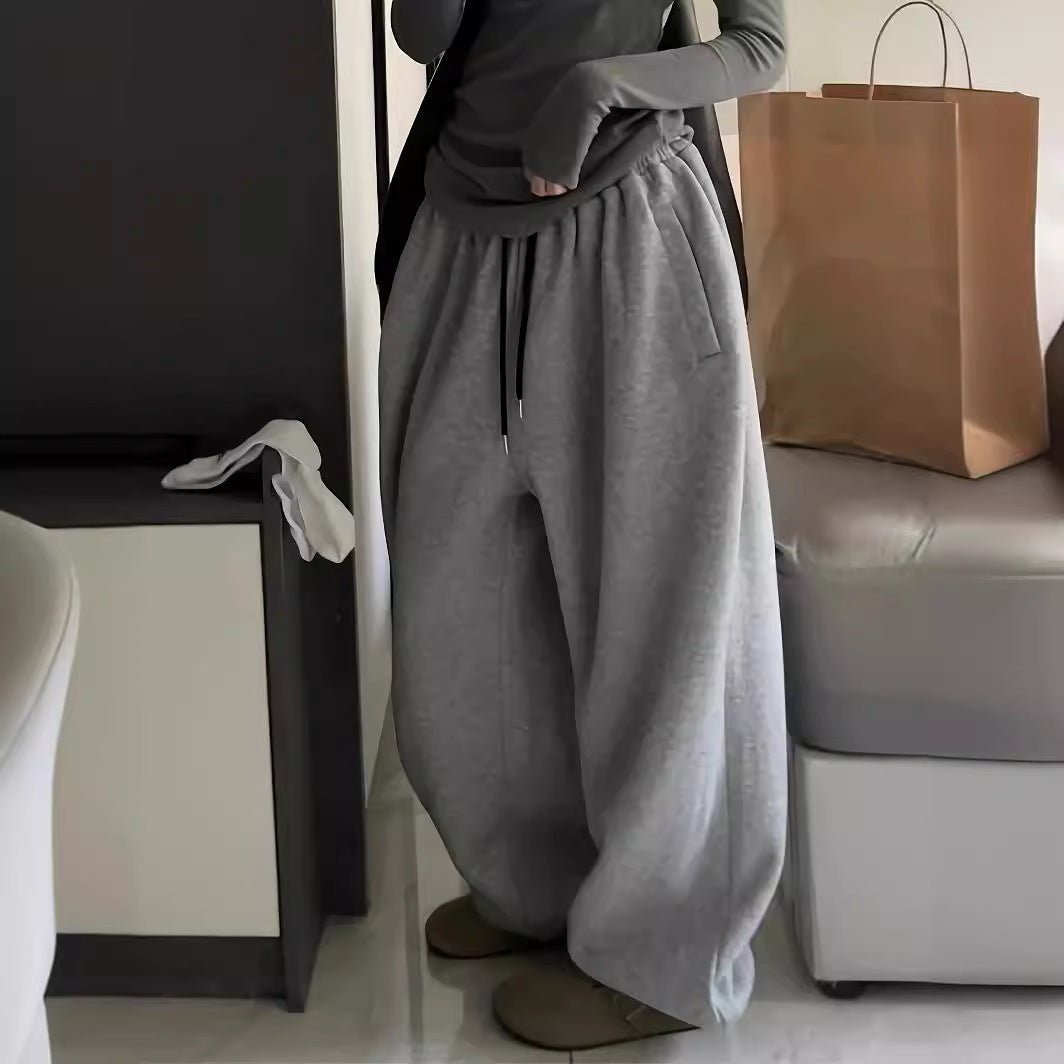 Y2g Casual Gray Black Rope Tied High Waist Elastic Band Waist Sports Pants - AURA