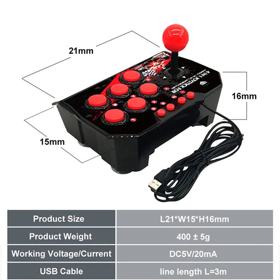 4 in 1 Retro Arcade Station Fighting Stick Game Joystick Controller USB Wired - AURA