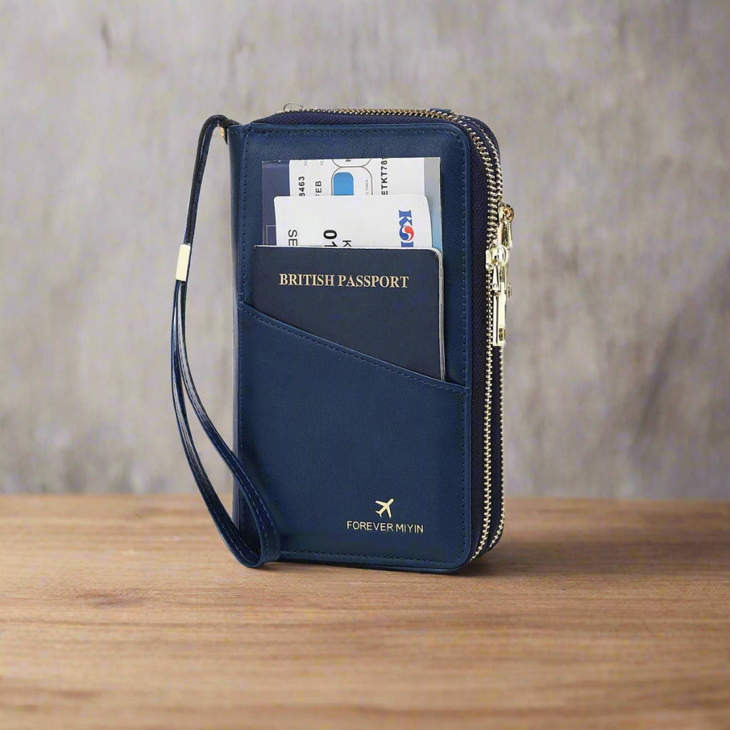 RFID Multi - functional Double Zipper Storage Crossbody Wallet - AURA