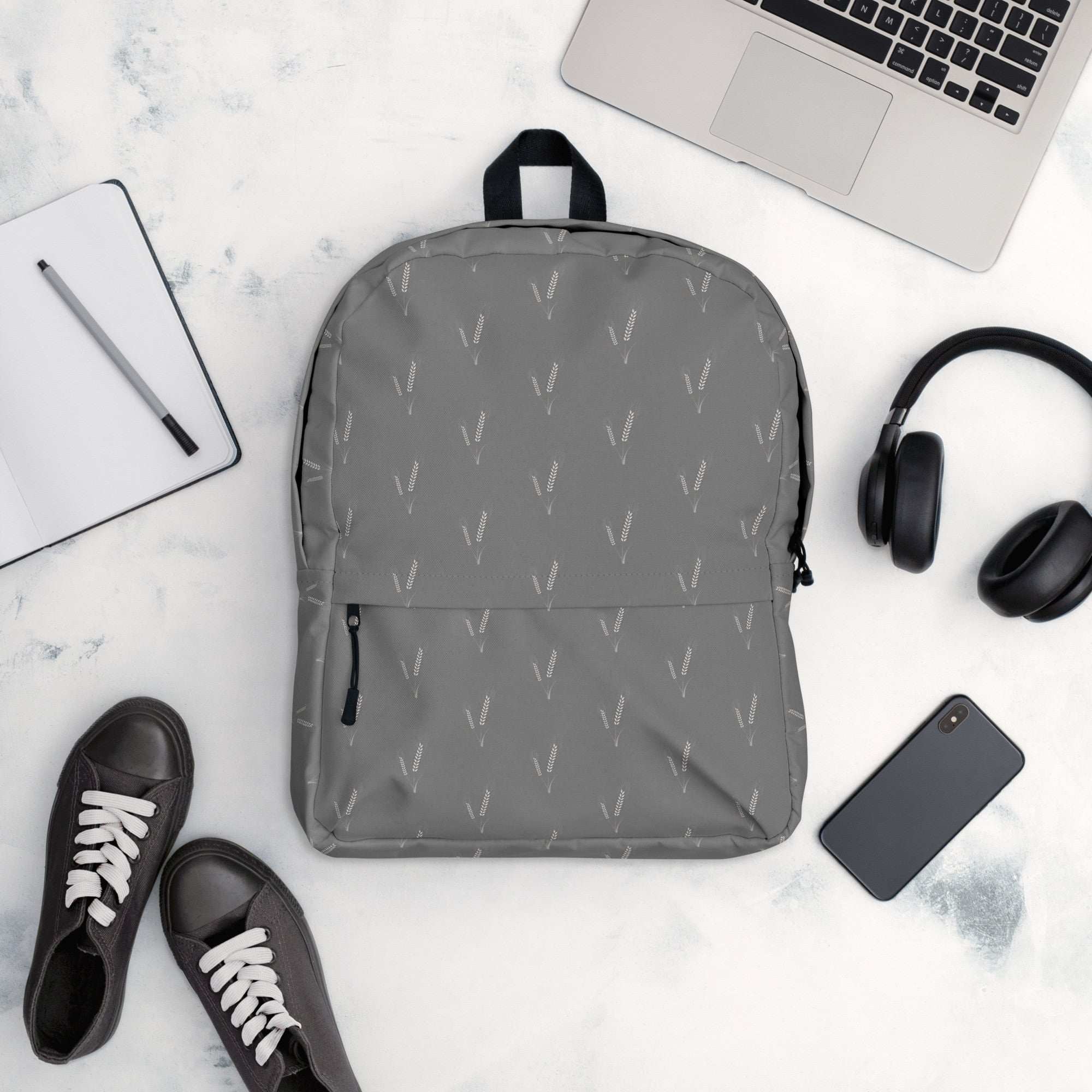 Grano Pattern Print Backpack - Light Grey - AURA