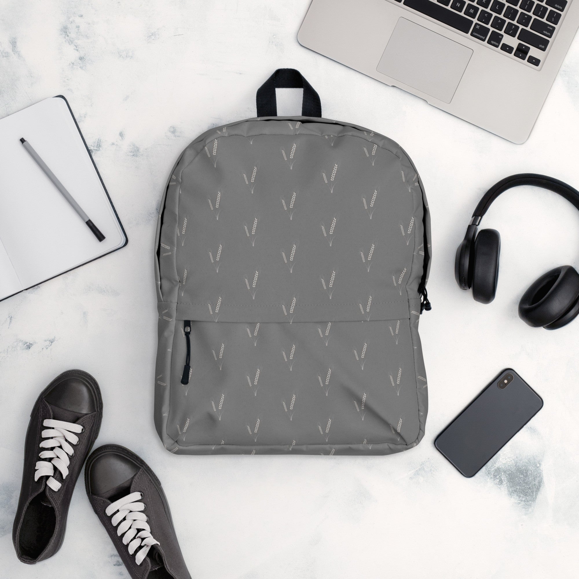 Grano Pattern Print Backpack - Light Grey - AURA