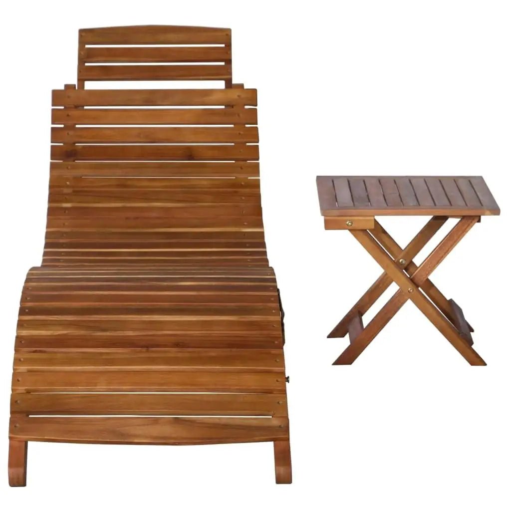 Solid Acacia Wood Sunlounger with Side Table - Stylish Brown Outdoor Furniture - AURA