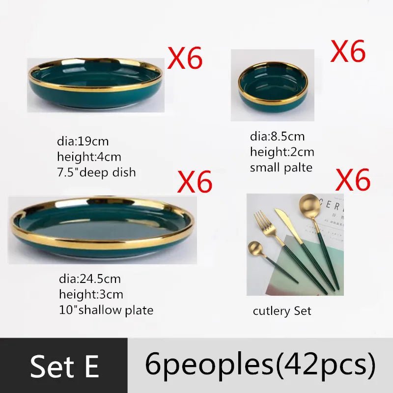 Gilt Rim Green Ceramic Plate Plates Bowls Ins Dinner Dish Luxurious Dinnerware - AURA