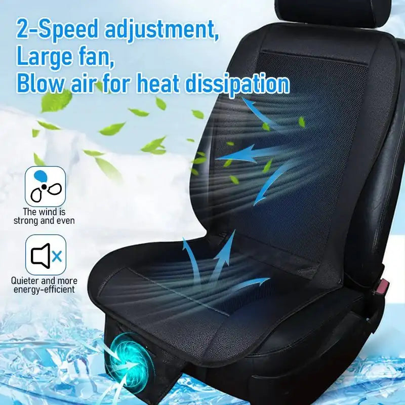 DC 12V 3D Spacer Car Summer Cool Air Seat Cushion With 8Fan Fast Blowing Ventilation - AURA
