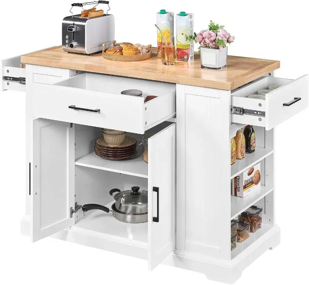 Rolling Kitchen Island Cart with 3 Drawers, Kitchen Storage Cabinet on Wheels with Open Shelves and Inner Adjustable Shelves - AURA