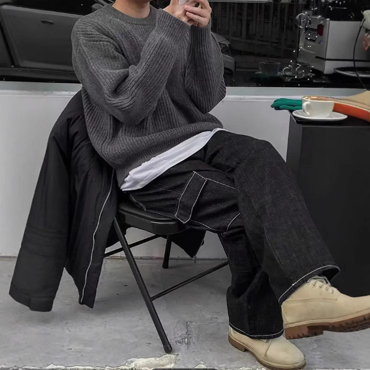 Men's Long Sleeve Casual British Round Neck Pullover Knitted Sweater - AURA