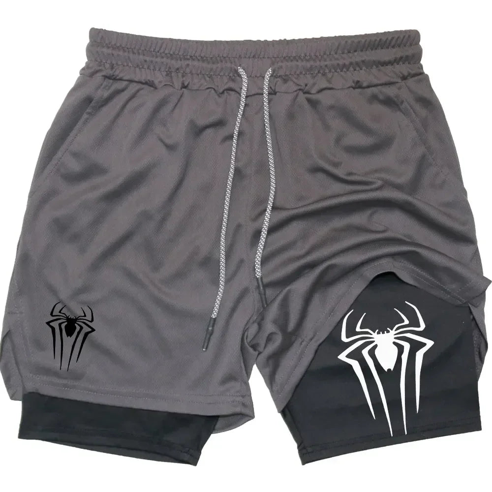 Men Spider Printed GYM Casual Sports Compression Shorts - AURA