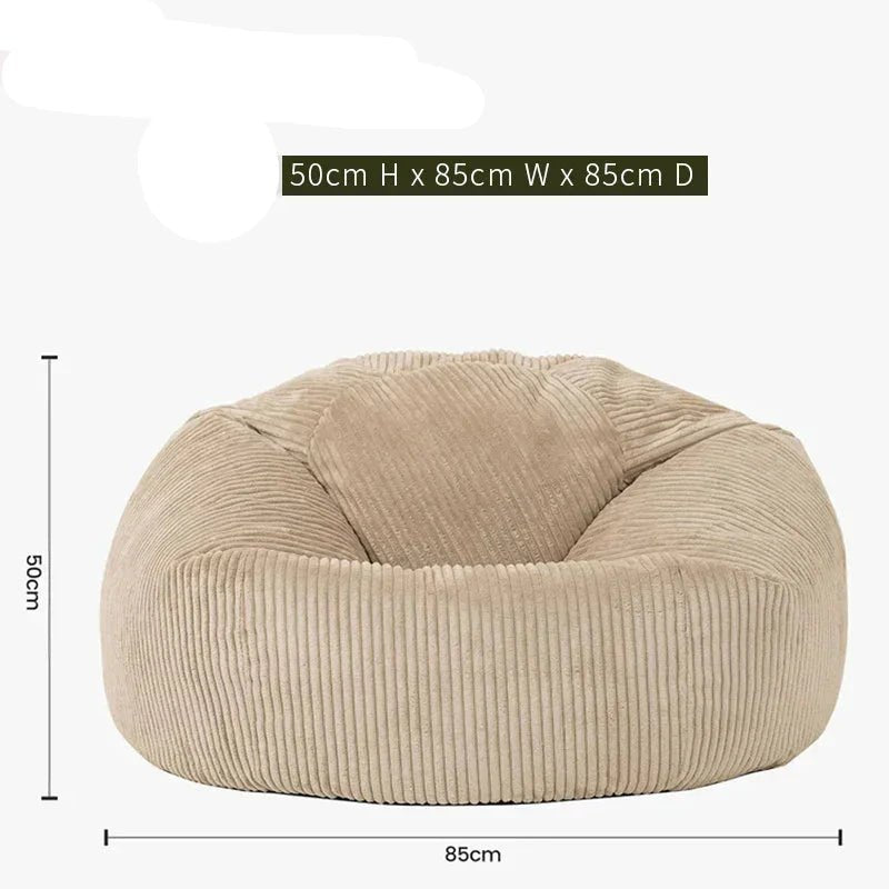 2 - in - 1 Bean Bag Chair & Footstool Cover Set Flannel Corduroy No Filler Beige - AURA