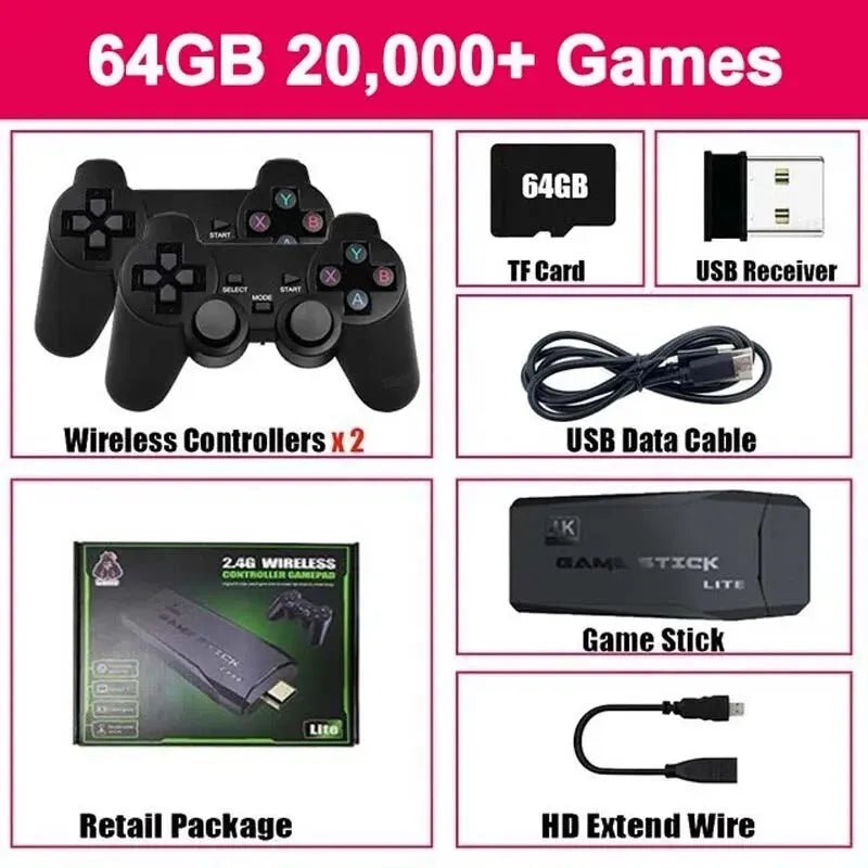Video Game Console Built - in 20000 Games Wireless Controller TV Game Stick 4K HD - AURA
