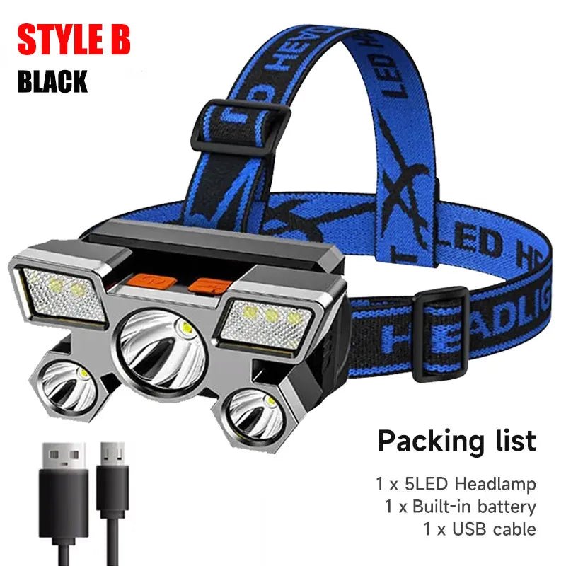 5 LED Flashlight Rechargeable with Built in Lithium Battery Strong Head Light - AURA